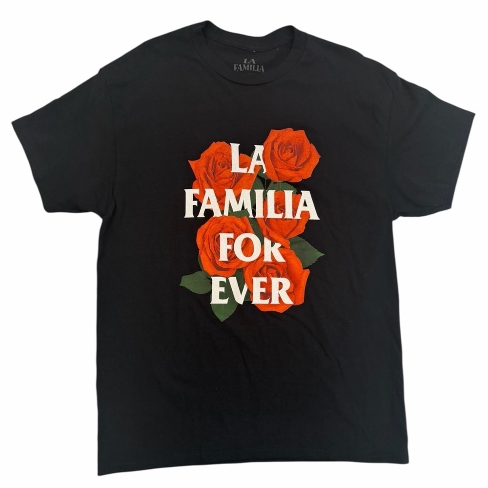 La Familia Forever Floral Graphic Tee Red Rose Streetwear Chicano Size L Unisex